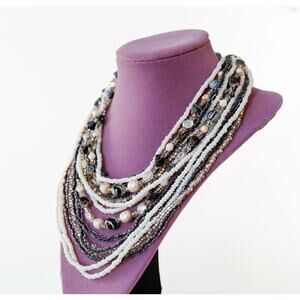 VTG 50s Unsigned Schiaparelli Glass Bead 14 Strand Necklace MCM Glam Artsy Gala